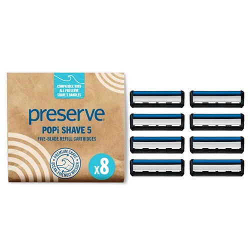 Miniatura 12 de Preserve POPi - Recambios de cuchillas de afeitar para afeitar, 5 cuchillas para hombres y mujeres, afeitadoras recubiertas de cerámica para mayor