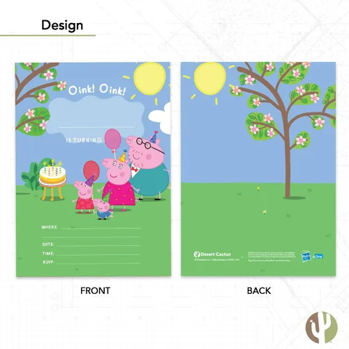 Miniatura 4 de Desert Cactus Peppa Pig - Tarjetas de invitaciones de feliz cumpleaños, 10 unidades con sobres para niños y niñas (estilo A)