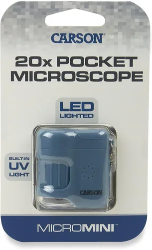 Miniatura 3 de Carson MicroMini 20x Microscopio de bolsillo para adultos, linterna UV y LED, azul (MM-280B)