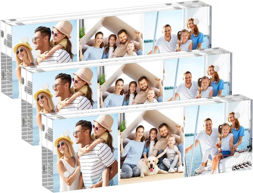 AITEE Marcos de Fotos Acrílicos 2x6, Paquete de 3, Bloque 20% Más Grueso, Marcos de Fotos Transparentes Independientes de Doble Cara Magnéticos de