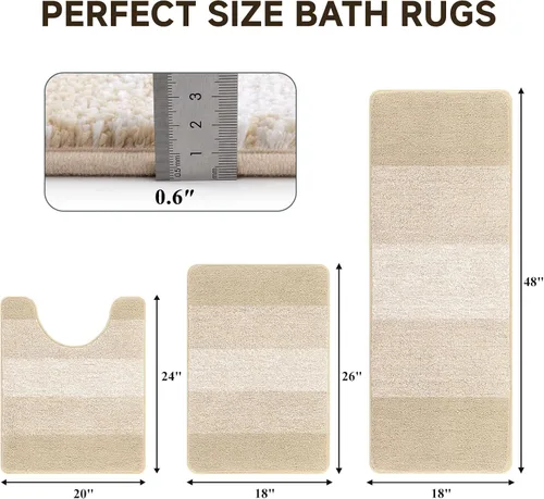 Miniatura 2 de Pauwer Juego de 3 alfombras de baño antideslizantes y lavables, de microfibra, absorbentes, extra suaves, de secado rápido, tapete de ducha