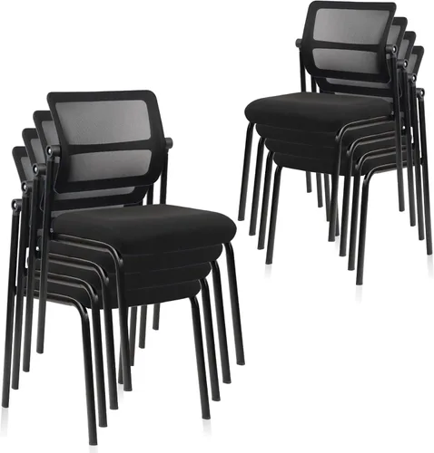 Miniatura 14 de CLATINA Silla apilable para sala de espera con respaldo de malla ajustable, sillas de recepción de invitados de oficina sin brazos con cojín