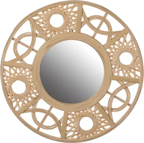 Vintiquewise Espejo de pared colgante de bambú bohemio, espejo redondo asimétrico vintage de ratán para decoración de pared, guardería, sala de