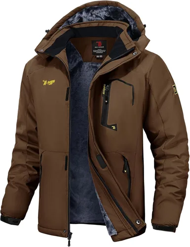 Miniatura 12 de TBMPOY Chaquetas de esquí para hombre, impermeables, para nieve, forro polar grueso, con capucha, para clima frío, cálido, trabajo en hielo al aire