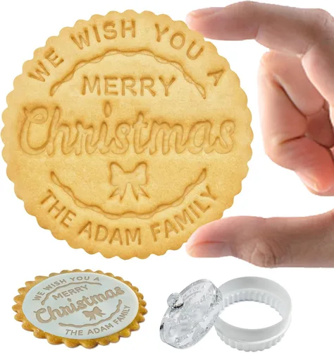 Sello de galletas de Navidad personalizado con apellido, sellos de galletas personalizados con asa para hornear regalos de cortador de acrílico