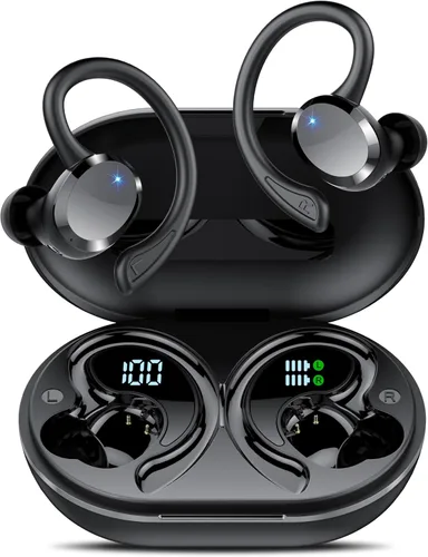Miniatura 13 de sprtoybat Auriculares sobre la oreja con gancho, auriculares inalámbricos deportivos Bluetooth 5.4 2026, pantalla LED de 68 horas de reproducción