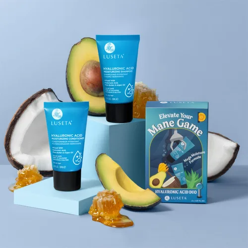 Miniatura 4 de Luseta - Juego de champú y acondicionador hidratante con ácido hialurónico para cabello seco y dañado, infundido con aceite de argán y manteca