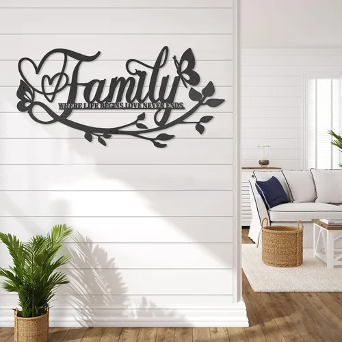 Miniatura 7 de AUHOKY Family Where Life Begins Love Never Ends - Letrero de metal para pared, 27 x 14 pulgadas, gran placa de hierro negro para pared, decoración