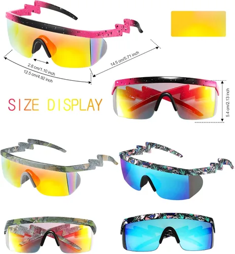 Miniatura 2 de Frienda 3 pares de lentes de sol neón retro semi sin montura de los años 80 y 90 en zigzag, lentes de sol arcoíris para hombres y mujeres