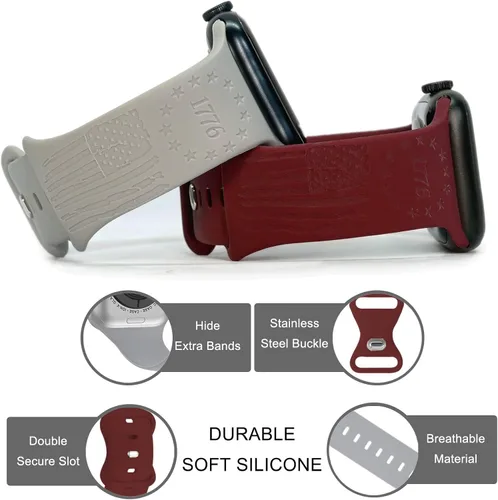 Miniatura 2 de 2 correas grabadas compatibles con Apple Watch Band 1.732 in 1.575 in 1.772 in, correa deportiva de silicona para mujeres y niñas, correa deportiva