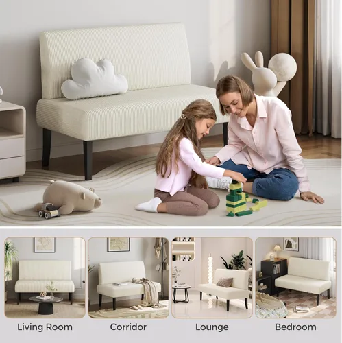 Miniatura 6 de Yaheetech Mini sofá pequeño sin brazos para dormitorio, tela de pana y fácil montaje, para espacios pequeños, sala de estar, dormitorio, oficina