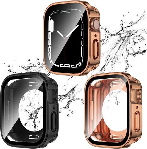 Miniatura 18 de 2 Pack 2 en 1 Funda impermeable para Apple Watch Series 8 7 de 41 mm, Parachoques frontal y trasero de PC de borde recto con protector de pantalla