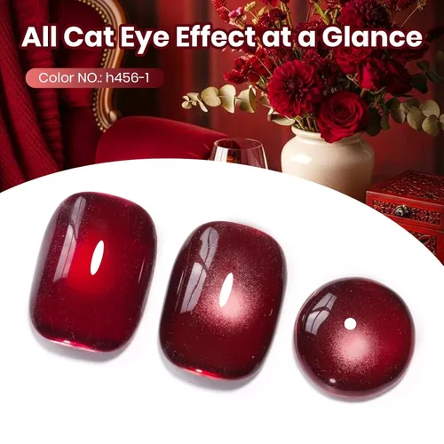 Miniatura 7 de Beetles - Esmalte de uñas de gel de ojo de gato rojo, cereza teñida de vino, 0.5 onzas líquidas, esmalte de gel magnético 2 efectos de ojo de gato