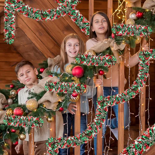 Miniatura 5 de Guirnalda de oropel de Navidad de 50 pies, guirnalda gruesa de oropel para decoración del árbol de Navidad, guirnalda metálica trenzada de oropel