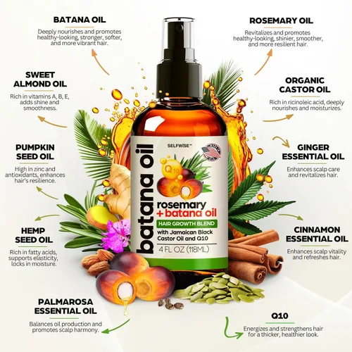 Miniatura 3 de SELFWISE Aceite de batana para el crecimiento del cabello con ricino de romero, 100% puro, orgánico, prensado en frío, sin refinar de Honduras por