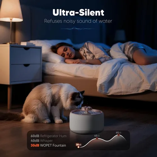 Miniatura 4 de WOPET Fuente de agua inalámbrica para gatos, dispensador automático de agua de cerámica para gatos, fuente de agua inalámbrica para perros