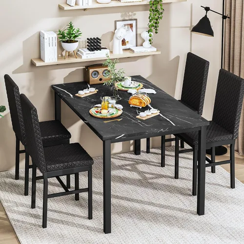 Miniatura 3 de DKLGG Juego de mesa de comedor para 4, mesa de cocina y sillas, juego de 4 mesas de cocina y comedor de mármol sintético con sillas de comedor