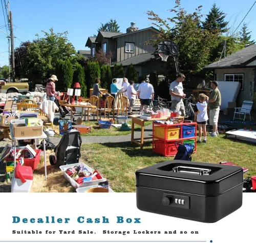 Miniatura 8 de Decaller Caja de dinero con cerradura de combinación, caja de seguridad de metal pequeña con bandeja de dinero, 7 4/5 x 6 4/5 x 3 3/5 pulgadas