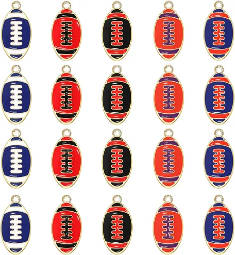 Miniatura 21 de 20 piezas de dijes deportivos de esmalte, colgantes de baloncesto y béisbol para hacer joyas, dijes de juego de pelota con strass, dijes de softball