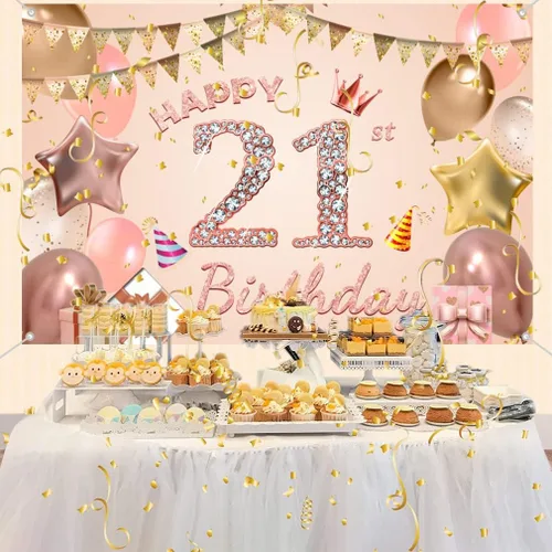 Miniatura 3 de Cartel de tela con texto en inglés «Happy 21st Birthday» para niñas y jóvenes de 21 años, cartel de tela para fiesta de cumpleaños de mujer joven
