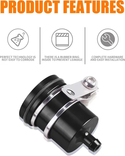 Miniatura 2 de Depósito de aceite universal de aluminio para motocicleta, depósito de líquido de freno, apto para Yamaha, Kawasaki, Honda, Suzuki, BMW y más (negro)