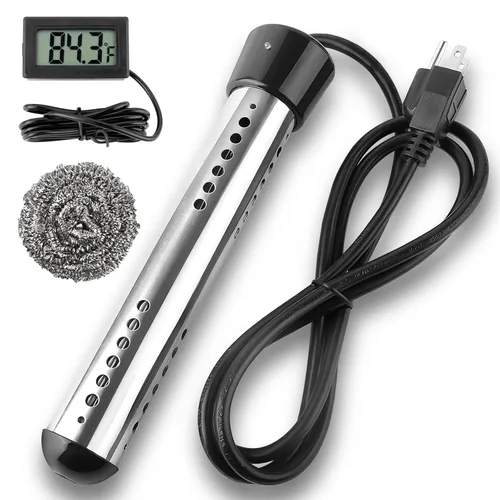 Calentador de agua de inmersión de 2000W, calentador de agua eléctrico portátil con protección de 304 S S y termómetro LCD, calentador de balde