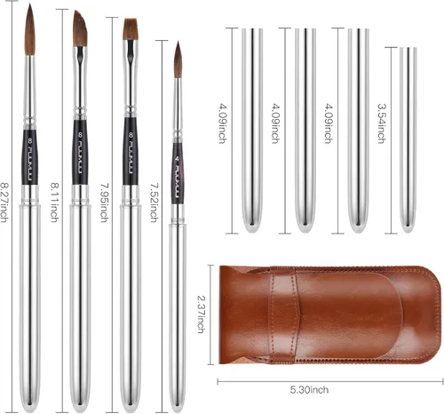 Miniatura 3 de Kolinsky Sable Hair - Juego de 4 pinceles redondos para acuarela de viaje, pinceles compactos portátiles para artistas con bolsillo para arte