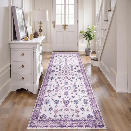 Miniatura 169 de Tangsoo Alfombra lavable para pasillo, antideslizante, 2 x 6 pies, estilo bohemio, floral, vintage, para entrada, suelo suave, para cocina, baño