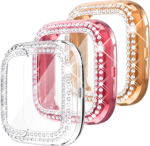 Miniatura 23 de Fullife Paquete de 10 Parachoques de TPU para Fitbit Versa 2, Fundas de Cristal con Diamantes Brillantes HD, Funda Protectora Completa, Resistente a