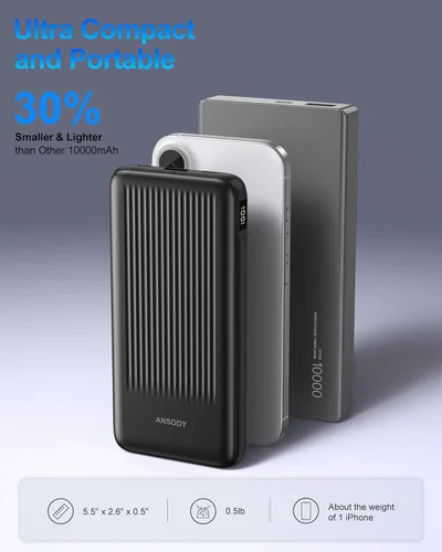 Miniatura 6 de Paquete de 2 cargadores portátiles, 10,000 mAh, 22,5 W, USB C, carga rápida, con 2 salidas y 2 entradas, pantalla digital, compatible con tabletas