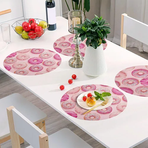 Miniatura 6 de Pink Donuts Round Placemat, Non Slip Heat Resistant Mats for Kitchen one sizex1