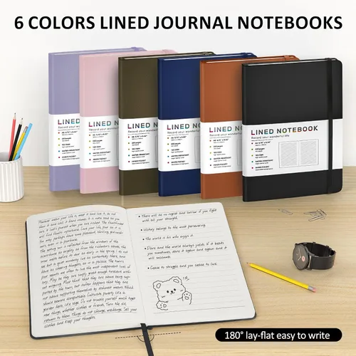 Miniatura 6 de Cuaderno diario rayado para mujeres y hombres, 200 páginas A5 diarios de tapa dura de cuero para escribir, viajes, escuela, oficina, trabajo, Negro