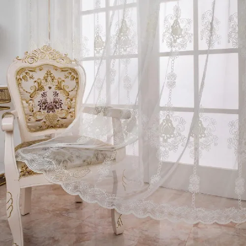 Miniatura 6 de Amidoudou 1 par de cortinas europeas de tul de lujo transparentes para sala de estar y dormitorio (blanco, 66 x 84 pulgadas)