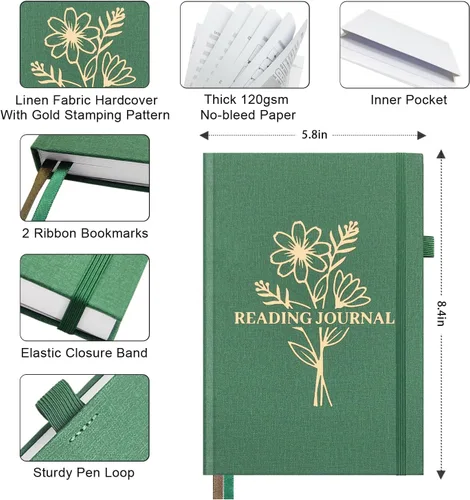 Miniatura 6 de Diario de lectura, diario de lectura de libros, seguimiento y revisa tu lectura, accesorios de libros de regalo para amantes de los libros y Verde
