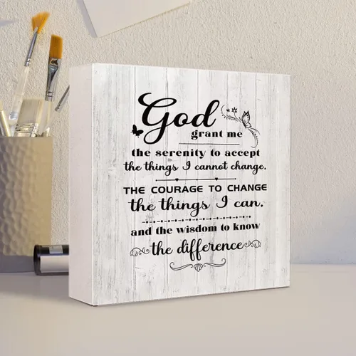 Miniatura 4 de Letrero de madera con texto en inglés «God Grant Me the Serenity to Accept The Things I Cannot Change», decoración de escritorio con versículo