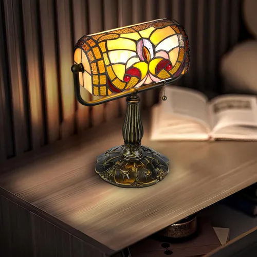 Miniatura 6 de Tiffany Bankers Lámpara de Escritorio, Estilo Barroco Luz de Piano de Vidrio Emplomado con Bombilla LED, Lámpara de Escritorio Tiffany Vintage