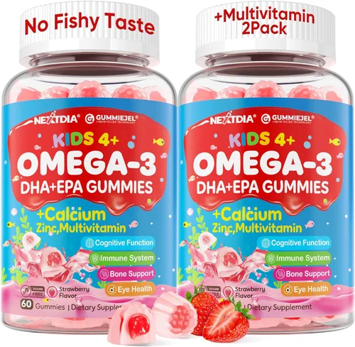 Miniatura 8 de Nextdia Gomitas rellenas de Omega 3 (EPA/DHA) para niños y adolescentes con multivitamínico, calcio + D3 + K2 + zinc, más vitamina A B1 B2 B12 C