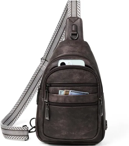 Miniatura 17 de Leresas - Bolsa de 7L para colgarse para mujeres y hombres, 4 bolsillos con cremallera, bolsas de moda estilo bandolera, riñonera, bolso de cuero
