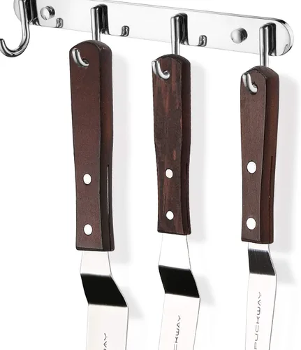 Miniatura 4 de Juego de 3 espátulas profesionales de acero inoxidable para glaseado (hoja flexible resistente de 4 a 6 a 8 pulgadas) en ángulo con mango de madera