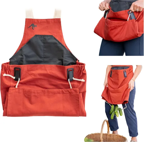 Miniatura 12 de Roo - Delantal de jardinería con bolsillos y cosecha, bolsa de recogida, ajustable, resistente al agua, lavable, lona de algodón