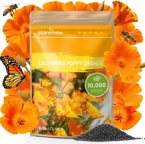 Semillas de amapola naranja de California para plantar, paquete a granel de 0.35 onzas, más de 10,000 semillas nativas, flor del estado de California