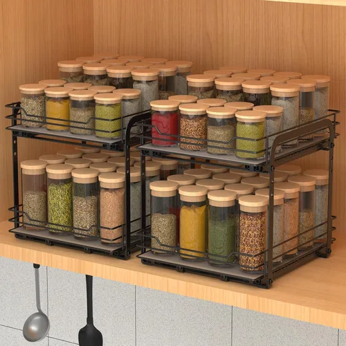 Miniatura 2 de BOIVSHI Estante de especias de 2 niveles, organizador de gabinete extraíble, estantes de especias de altura ajustable, cesta de metal resistente
