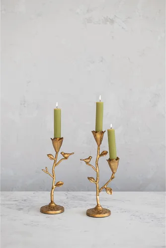 Miniatura 4 de Creative Co-Op Candelabro de hierro fundido forjado a mano con flores y pájaro, dorado