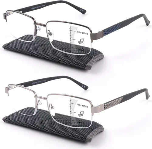 Miniatura 7 de Missfive Gafas de Lectura Multifocales Premium para Hombres con Bloqueo de Luz Azul, Marco de Metal Progresivo con Bisagra de Resorte Irrompible