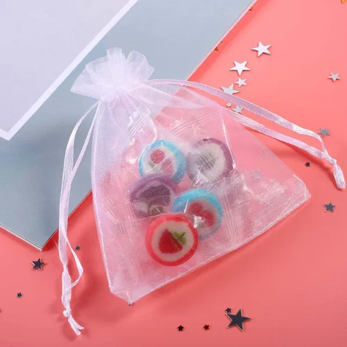 Miniatura 5 de 50 bolsas de papel de regalo de 4 x 6 pulgadas, tela de tul transparente de organza, bolsa de cordón blanco para baby shower, fiesta de cumpleaños