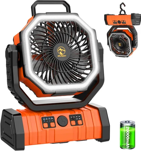 Miniatura 9 de Ventilador de campamento recargable de 20000 mAh, ventilador portátil oscilante automático para acampar con control remoto y linterna LED
