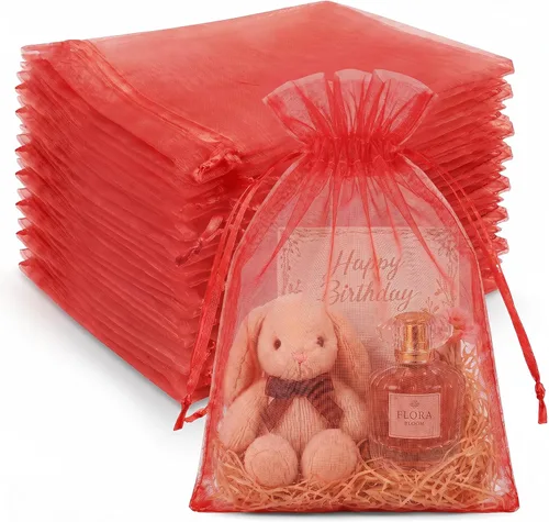 Miniatura 20 de Crweety 50 Piezas Bolsas de Organza Doradas de 3 x 4 Pulgadas, Pequeñas Bolsas de Regalo de Malla con Cordón para Favores de Boda, Despedida