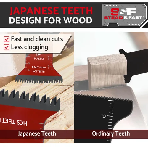 Miniatura 2 de S&F STEAD & FAST 6 cuchillas oscilantes extralargas para madera, dientes japoneses, bordes curvos, hojas de sierra oscilantes para madera, plástico