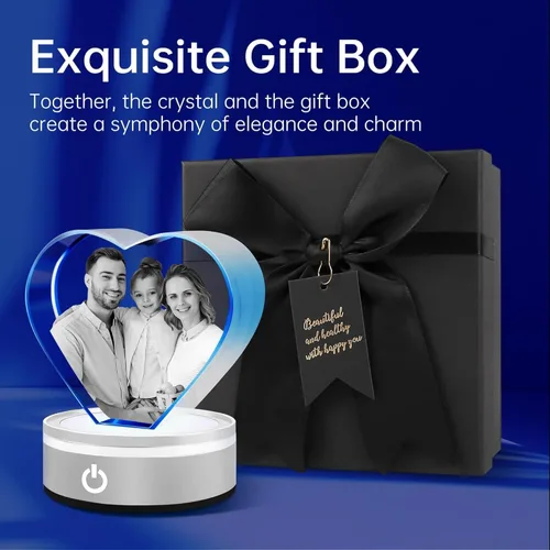 Miniatura 6 de Foto de cristal personalizada, grabado con láser, foto de cristal de corazón personalizada con base de luz LED, regalo para Navidad, cumpleaños