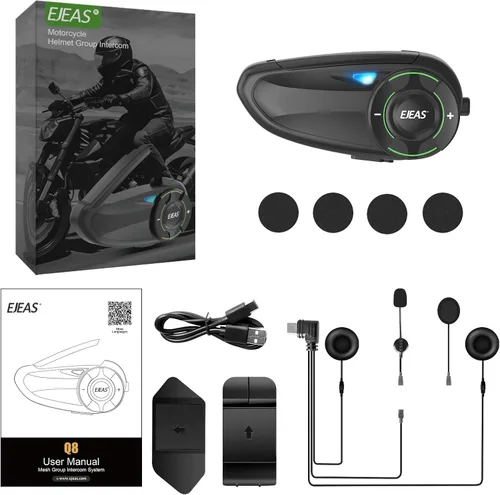 Miniatura 7 de EJEAS Q8 Intercomunicador Bluetooth para casco de motocicleta, nuevo sistema de intercomunicación de grupo Mesh 3.0 con intercambio de música